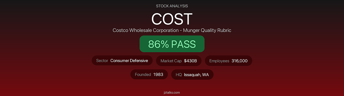 Costco (COST) – Munger Quality Rubric Evaluation