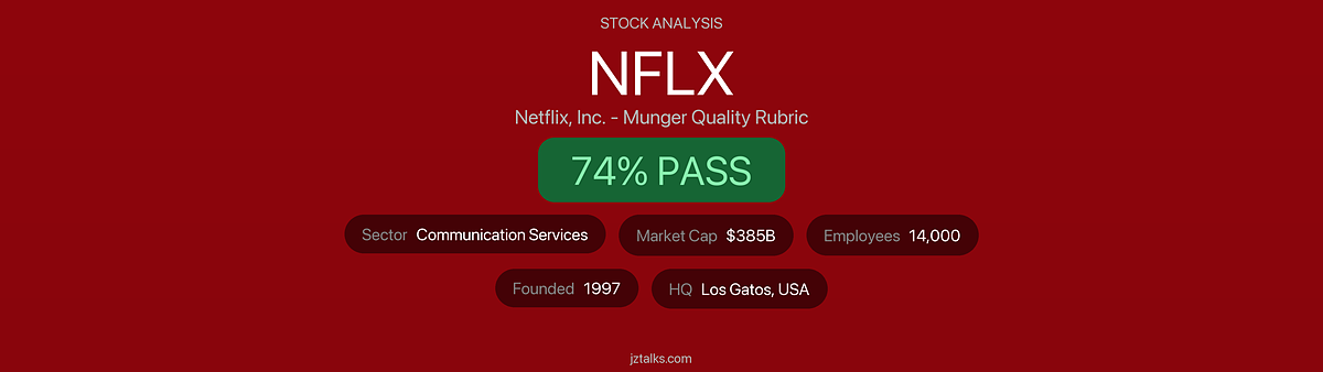 Netflix (NFLX) Stock Analysis: Munger Quality Rubric Evaluation 2026